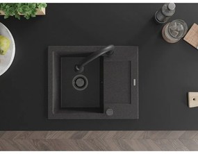 Mexen Enzo, 1 kamrás gránit mosogató 576x465x174 mm és Elia mosogató csaptelep, fekete foltos, 6506-76-670101-70-B