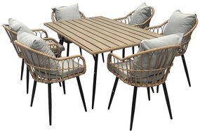 Kerti asztal 160x95x74 cm., fém műrattan, polywood asztallap