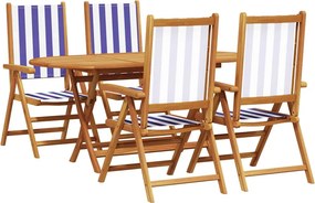 vidaXL Kert étkező szett 5 pcs Kék és Fehér Tömör Akácfa