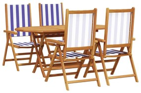 vidaXL Kert étkező szett 5 pcs Kék és Fehér Tömör Akácfa