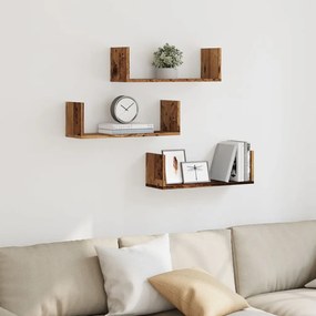 3 db antik fa színű szerelt fa fali polc 58 x 18 x 18 cm