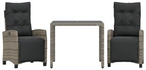 3 részes szürke polyrattan kerti étkezőgarnitúra párnával
