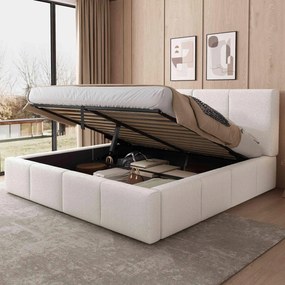 Kárpitozott ágy, kétszemélyes 180 x 200 cm Hidraulikus Bézs Bársony