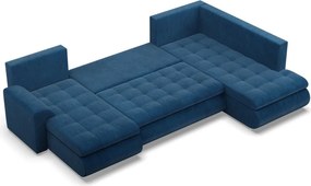 Tokio U sarokkanapé, 3 ágyneműtartóval, kordbársony, jobboldali, kék