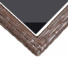 barna polyrattan és üveglapos kerti asztal 110 x 53 x 72 cm