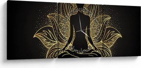 Egy lótuszvirág sziluettjének képe (órával) (90x30 cm)