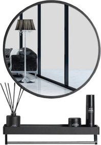 Fekete kerek tükör polccal BREDO Ø 60 cm
