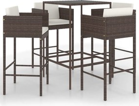 vidaXL 5 részes barna polyrattan kerti bárszett párnákkal