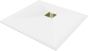 Mexen, Mexen Stone+ kompozytowy kvadratowy 90 x 90 cm, fehér, arany maszk - 44109090-G