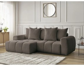 Barna buklé kinyitható-tárolóhelyes sarokkanapé (bal oldali-heverő résszel) Roxelane – Bobochic Paris