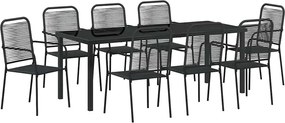 vidaXL Kert étkező szett 9 pcs Fekete Porszórt acél