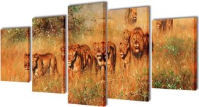 vidaXL Nyomtatott vászon falikép szett oroszlánok 100 x 50 cm