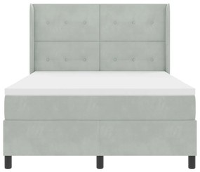 Boxspring Ágy Matrac + LED Fény Szürke 140x190 cm Bársony