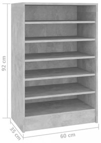 betonszürke szerelt fa cipősszekrény 60 x 35 x 92 cm