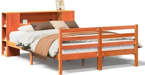 vidaXL barna tömör fenyőfa könyvespolcos ágy matrac nélkül 150 x 200cm