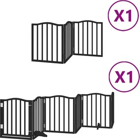 vidaXL fekete nyárfa 9 paneles összecsukható kutyakapu ajtóval 450 cm