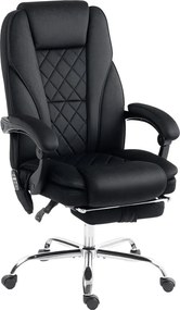 Ergonomikus irodai szék masszázsfunkcióval, lábtartóval, forgóval, görgőkkel, fekete