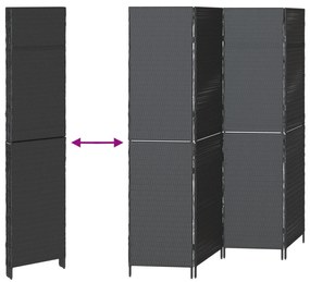 szobai elválasztó 4 paneles hajtható fekete 195x180 cm poli rattan