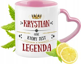 Krisztián bögre rózsaszín, szív alakú füllel Kávé ajándék