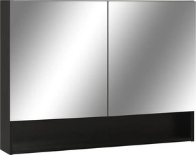 vidaXL fekete MDF tükrös fürdőszobaszekrény 80 x 15 x 60 cm