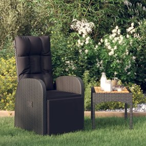 fekete dönthető háttámlás polyrattan kerti szék párnával