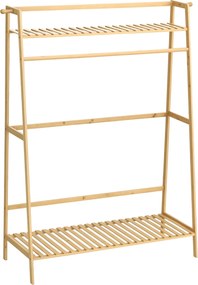 HOMCOM Kábeldobogó ruhafogassal, 2 ruhafogó kampóval, ruhatartóval, 2 polccal, ideális hálószobába és előszobába, bambuszból készült, természetes | Ao