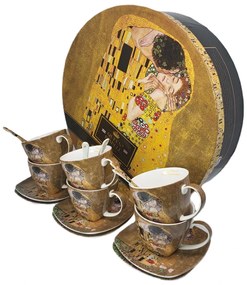 Hatszemélyes porcelán teáskészlet Klimt A Csók díszdobozban