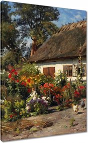 Vászonkép 50x70 Vidéki házikó virágokkal