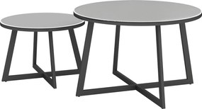 Outsunny 2 részes halmozható kerti asztal szett, kerek időjárásálló erkélyasztal X-lábakkal, üveg tetejű acél kempingasztal, kávézóasztal a nappaliba,