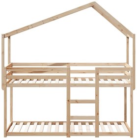 tömör fenyőfa ágy emelettel és tetővel 80 x 200 cm
