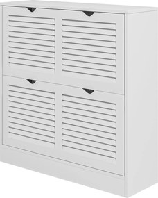 HOMCOM Modern Cipőtároló Szekrény Előszobába 2 Billenő Fiókkal és Állítható Polcokkal 16 Pár Cipőnek Keskeny Szekrény 81.5x25x83 cm Fehér | Aosom