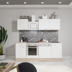 Yorki 220 konyhabútor sonoma tölgy korpusz,selyemfényű fehér fronttal alsó sütős elemmel