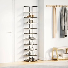 fekete nem szőtt szövetből cipőállvány 10 szintes 33x33x174 cm