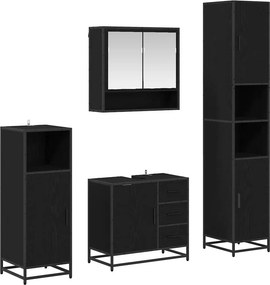 vidaXL Fürdőszoba bútor szett fiókkal 4 pcs Fekete tölgy Faanyag