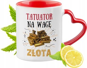 Piros bögre szív alakú füllel tetováló ajándék