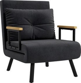 HOMCOM 1-Akos Sofabed Hajtható, Bársonyos Kárpitozással, 5-Szintű Állítható Támlával és Párnával Irodához, Hálószobához, Nappalihoz 63x73x81 cm Fekete