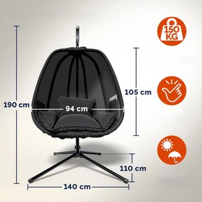 Deuba Alvie függőfotel 190x140x110 cm - fekete