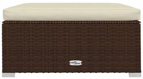 Barna polyrattan kerti lábtartó párnával 70 x 70 x 30 cm