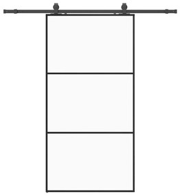 fekete ESG üveg tolóajtó fémszerelvény-szettel 102x205 cm