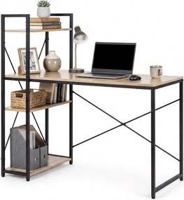 Íróasztal polccal LOFTY 120x60 cm, fekete / tölgy dekoráció