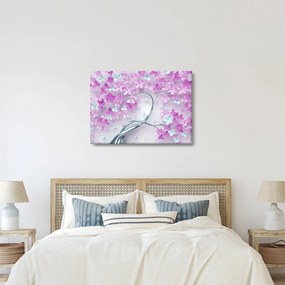 Virágok képe egy ezüst törzsön - absztrakt (70x50 cm)