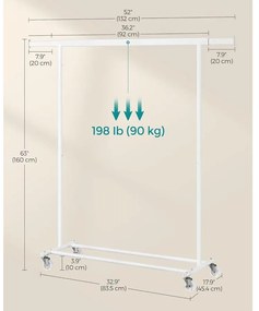 SONGMICS ruhaállvány kerekeken, max teherbírás 90kg, fehér