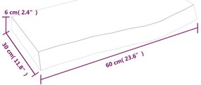 kezeletlen tömör tölgyfa fali polc 60x30x(2-6) cm