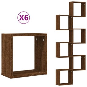 6 db barna tölgy színű fali kockapolc 30 x 15 x 30 cm