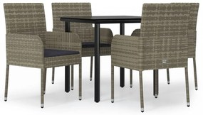 vidaXL 5 részes fekete és szürke polyrattan kerti étkezőszett párnával