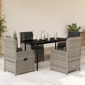 5 részes szürke polyrattan kerti étkezőgarnitúra párnával