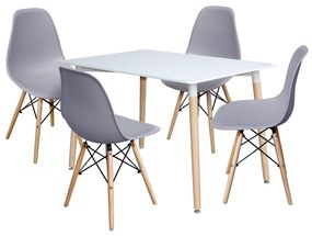 Étkezőasztal 120x80 UNO fehér + 4 szék UNO szürke