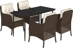 vidaXL 5 részes barna polyrattan kerti étkezőgarnitúra párnákkal