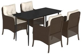 vidaXL 5 részes barna polyrattan kerti étkezőgarnitúra párnákkal