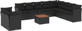 vidaXL 11 részes fekete polyrattan kerti ülőgarnitúra párnákkal